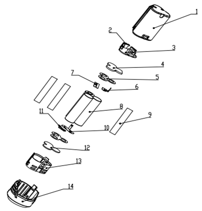 АКБ-12 С1 аккумуляторная батарея 12 В, Li-Ion, 1.3 Ач, ЗУБР - разборная схема